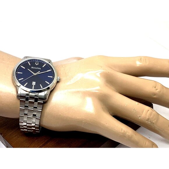 Bulova Men's Watch 96B338 Quartz Blue Dial Date Silver Stainless Steel 40mm - Picture 4 of 13